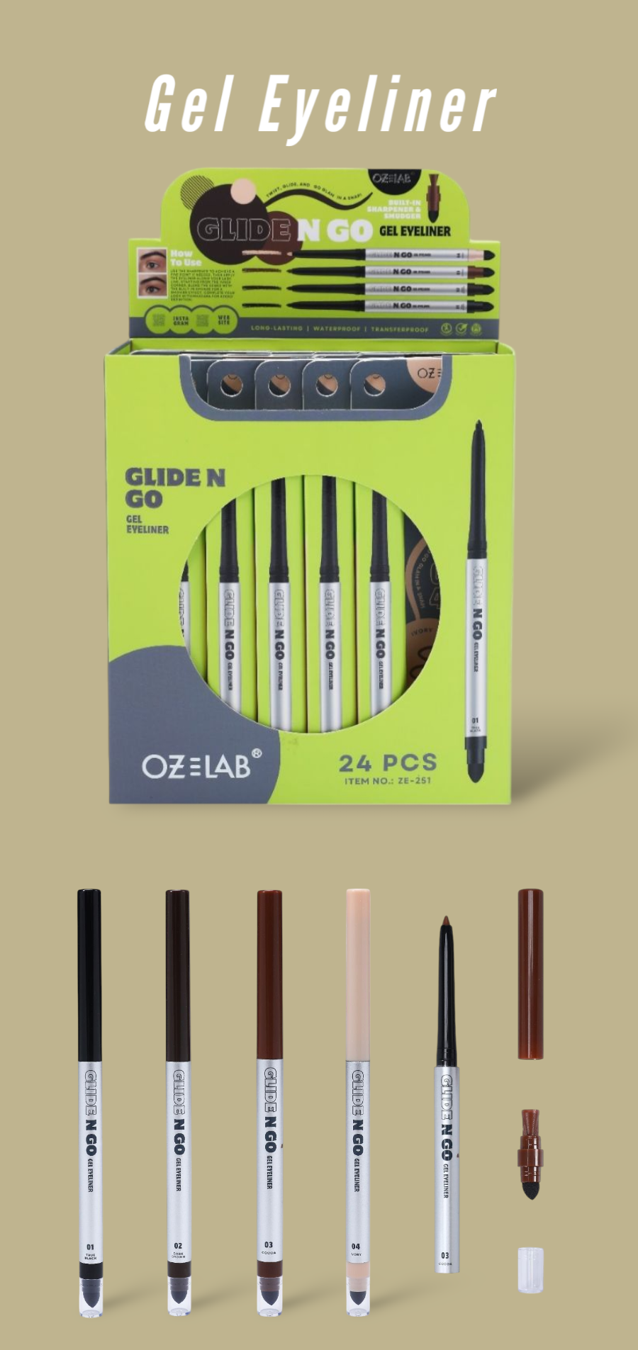 OZ LAB Gliden Go Gel Eyeliner / 24pcs Display