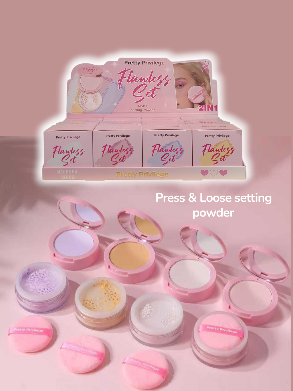 PRETTY PRIVILEGE Flawless 2 en 1 Matte Setting Powder / 12pcs Display