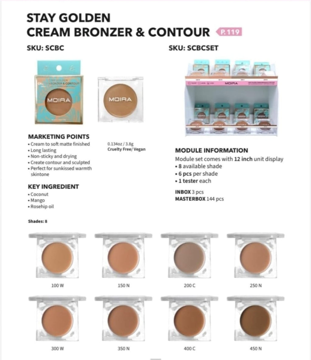 MOIRA Stay Golden Cream Bronzer & Contour SCBCSSET w/Display 48pcs Display + Tester