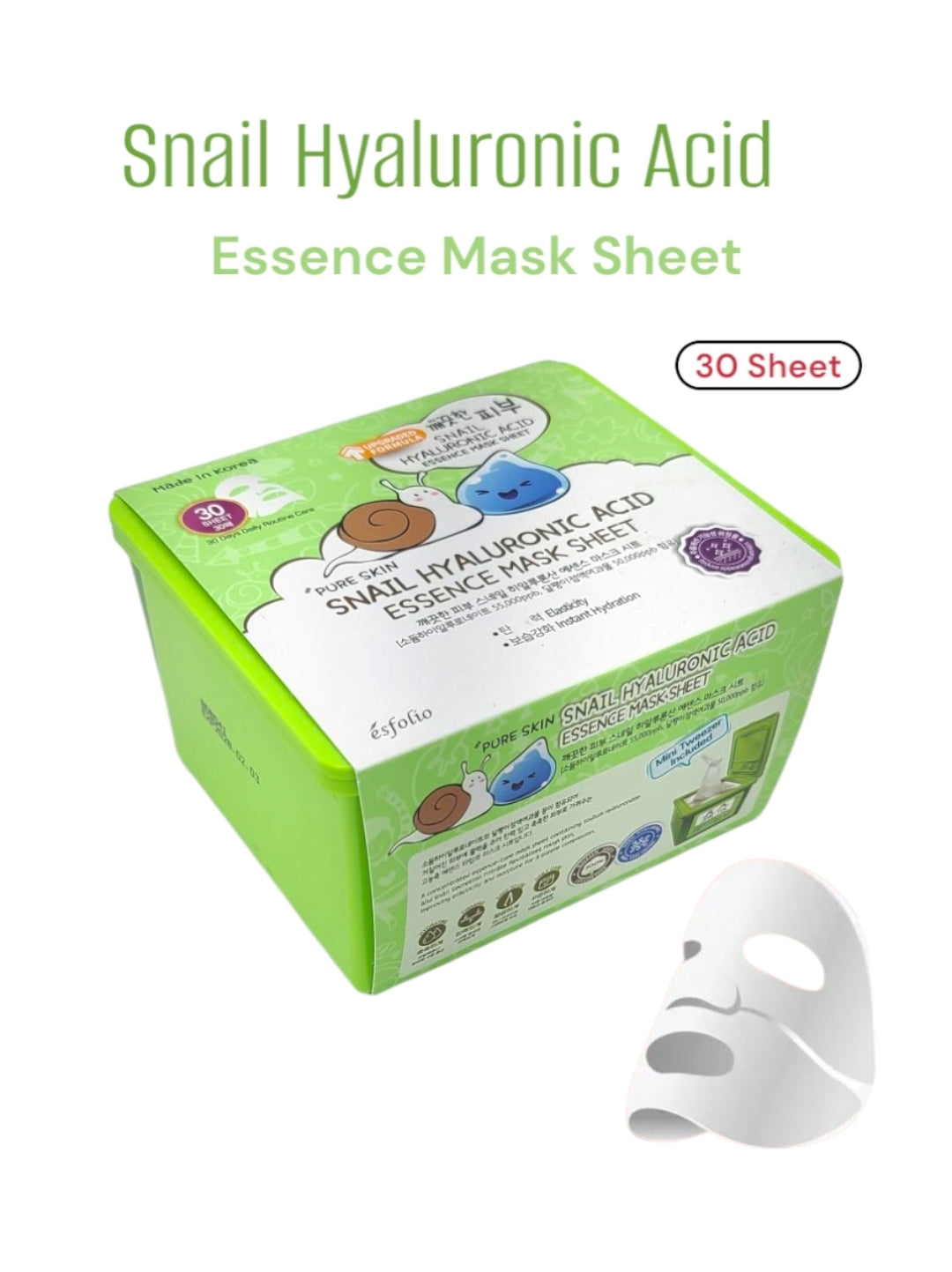 ESFOLIO Snail Hyaluronic Acid Essence Mask Sheet