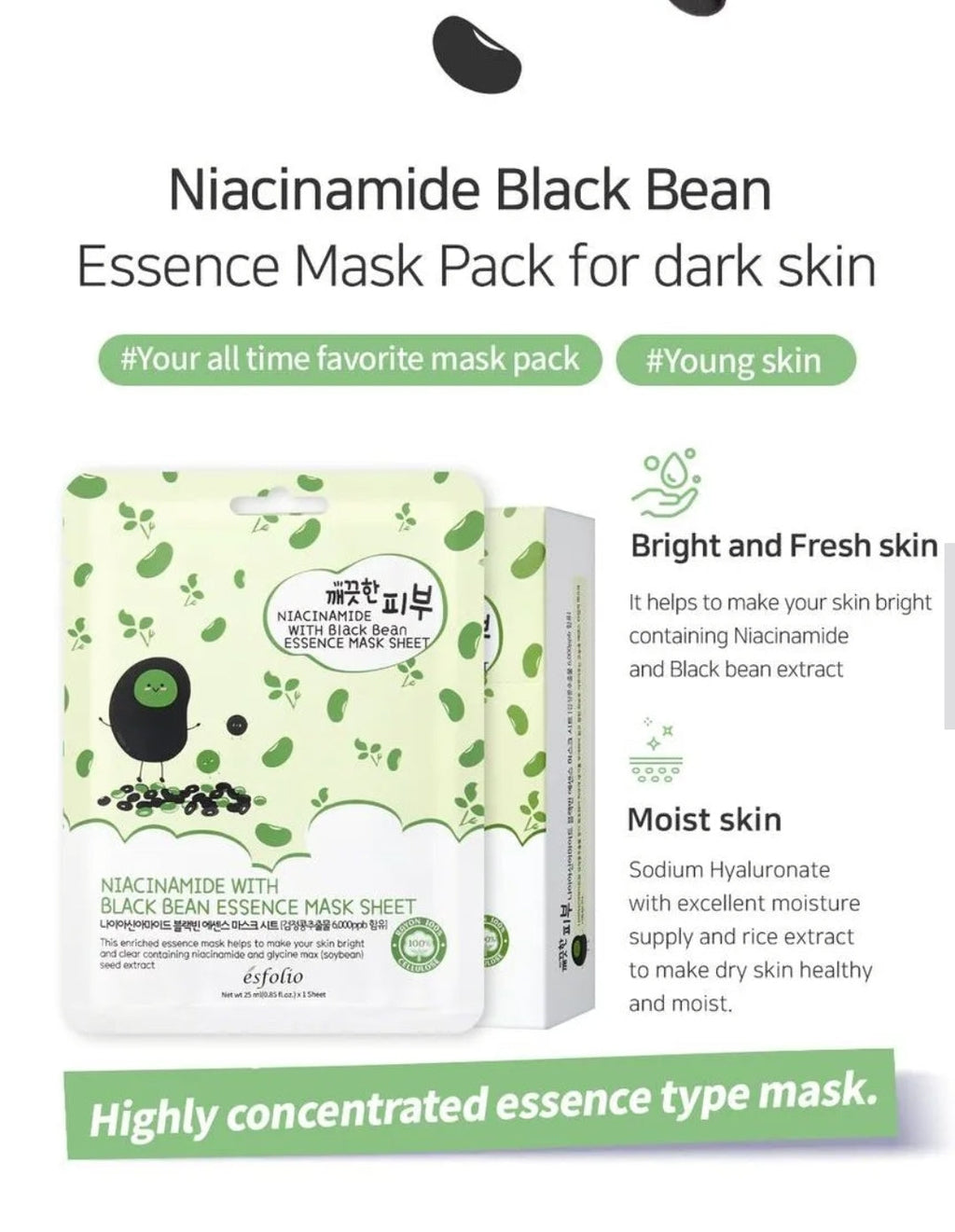 ESFOLIO Essence Mask Sheet - Niacinamide With Black Bean