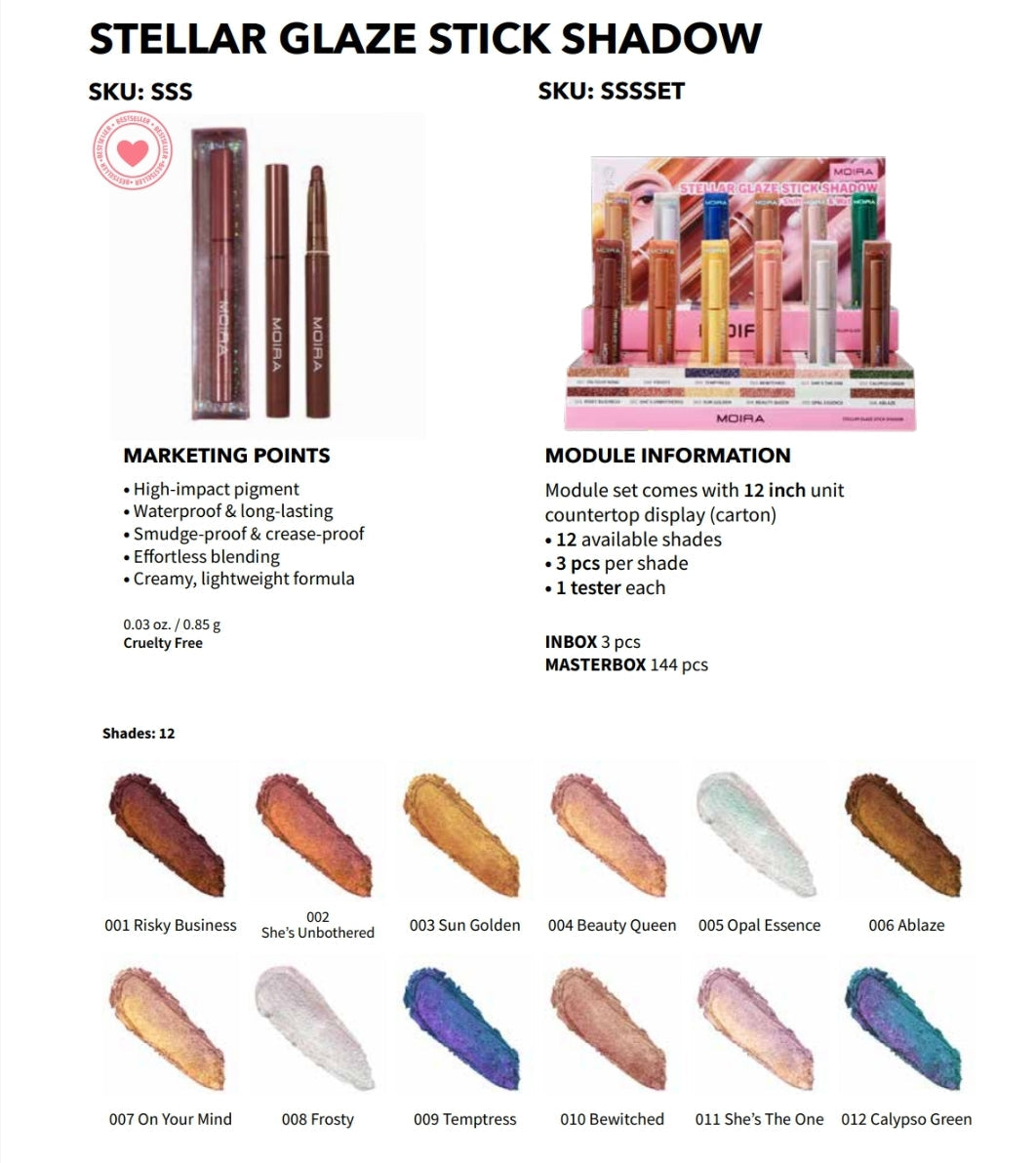 MOIRA Stellar Glaze Stick Shadow w/ Display | 36pcs Dispay  + Tester