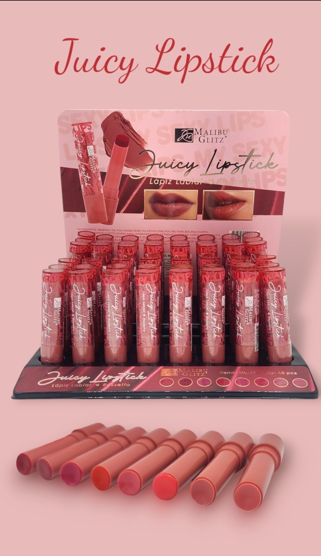 MALIBU GLITZ Juicy Lipstick | 48pcs Display