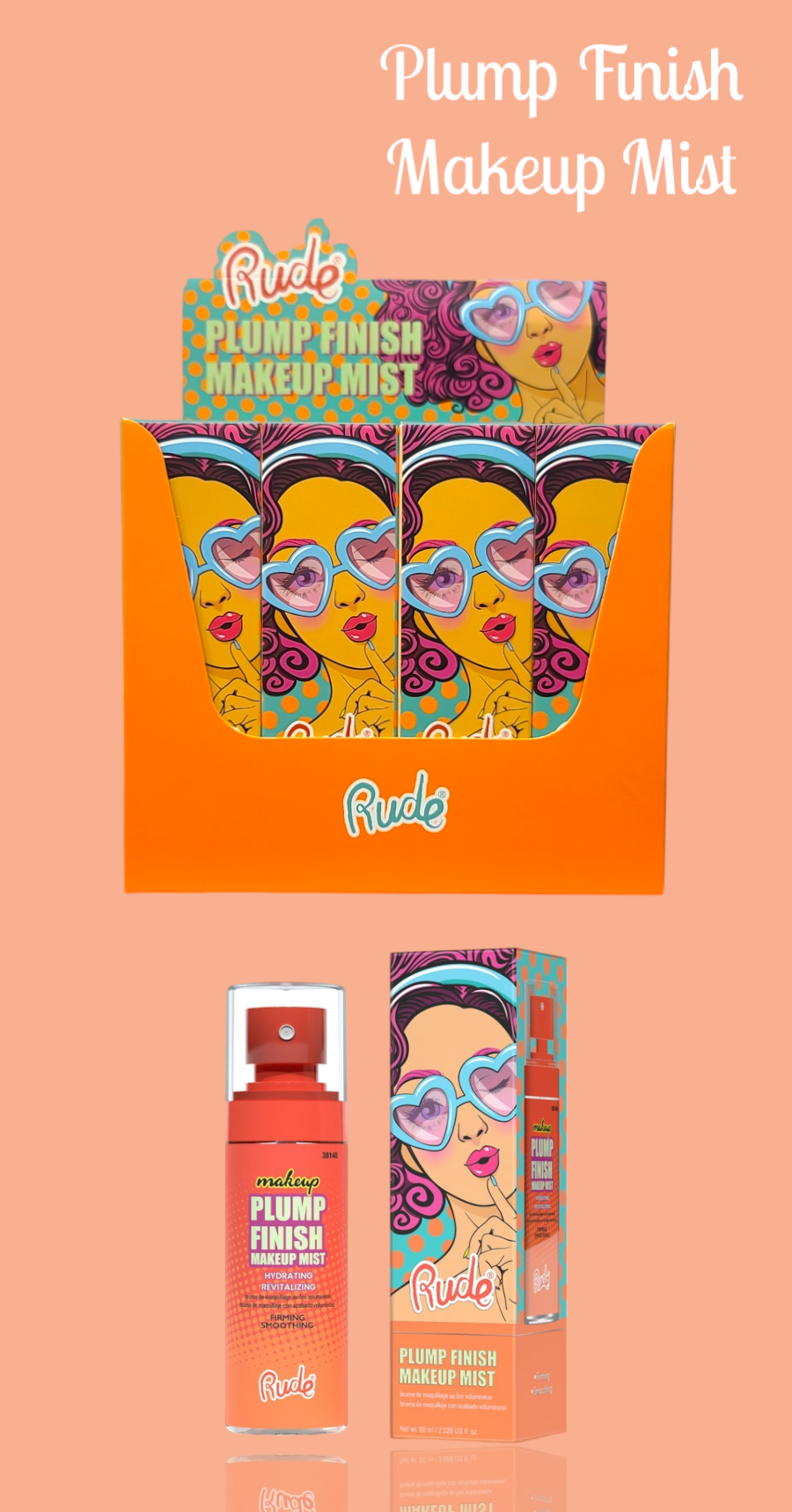 RUDE Plump Finish Makeup Mist #38148| 12pcs Display