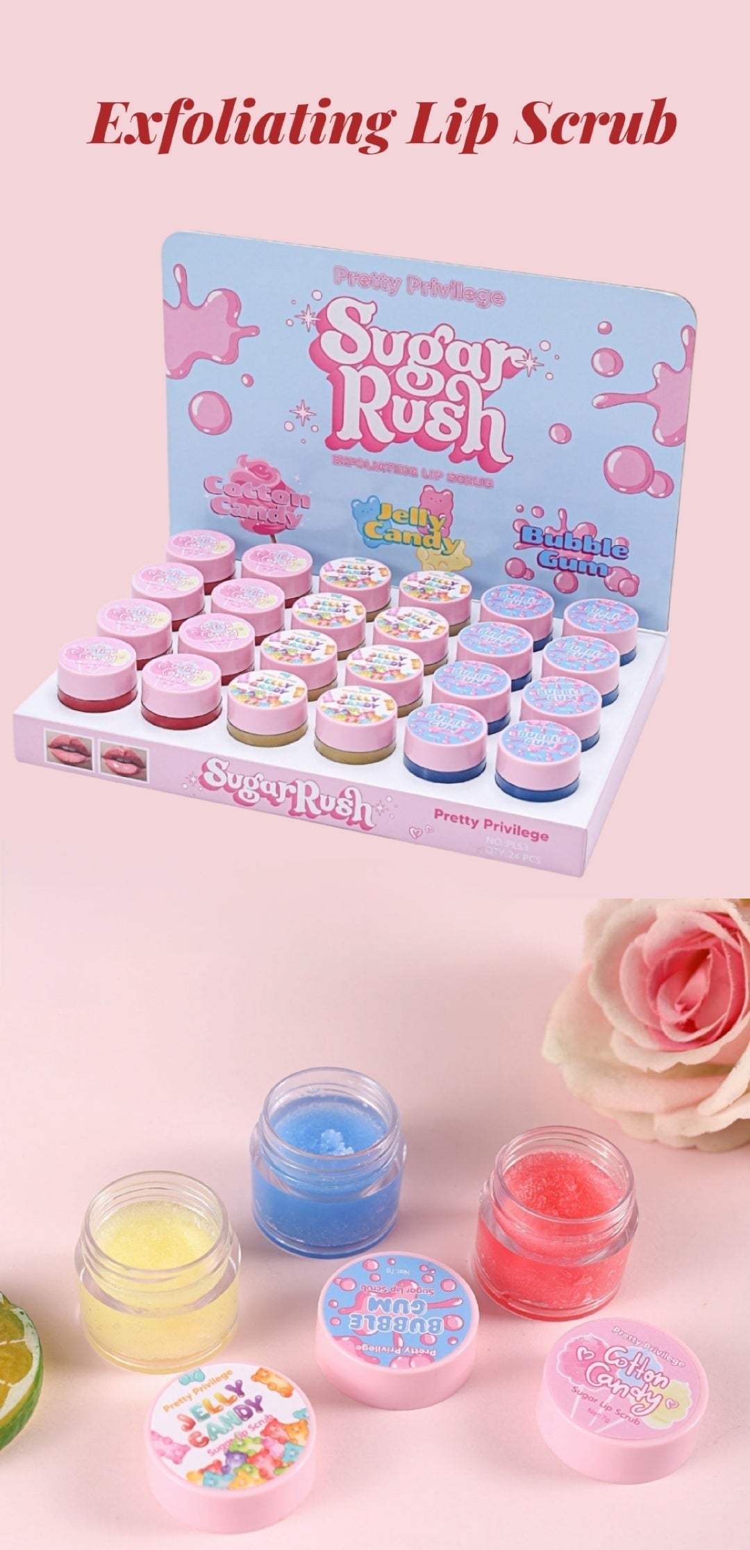 PRETTY PRIVILEGE Sugar Rush Exfolianting Lip Scrub / 24pcs Display