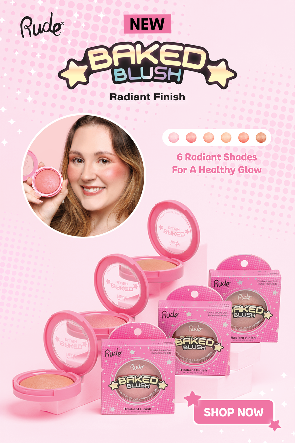 RUDE COSMETIC Baked Blush w/Display / 72pcs + Tester