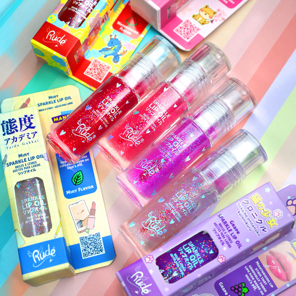 RUDE Manga Collection Lip Balm & Sparkle Lip Oil w/ Display 96pcs Display Tester free