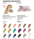 Product description sheet for Starshow Shadow Pot with color swatches and specifications.