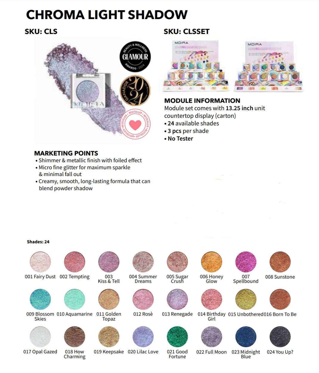 MOIRA Chroma Light Shadow w/ Display | 72pcs Display