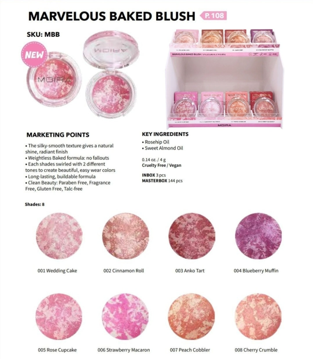 MOIRA Marvelous Baked Blush w/Display  48pcs Display + Tester