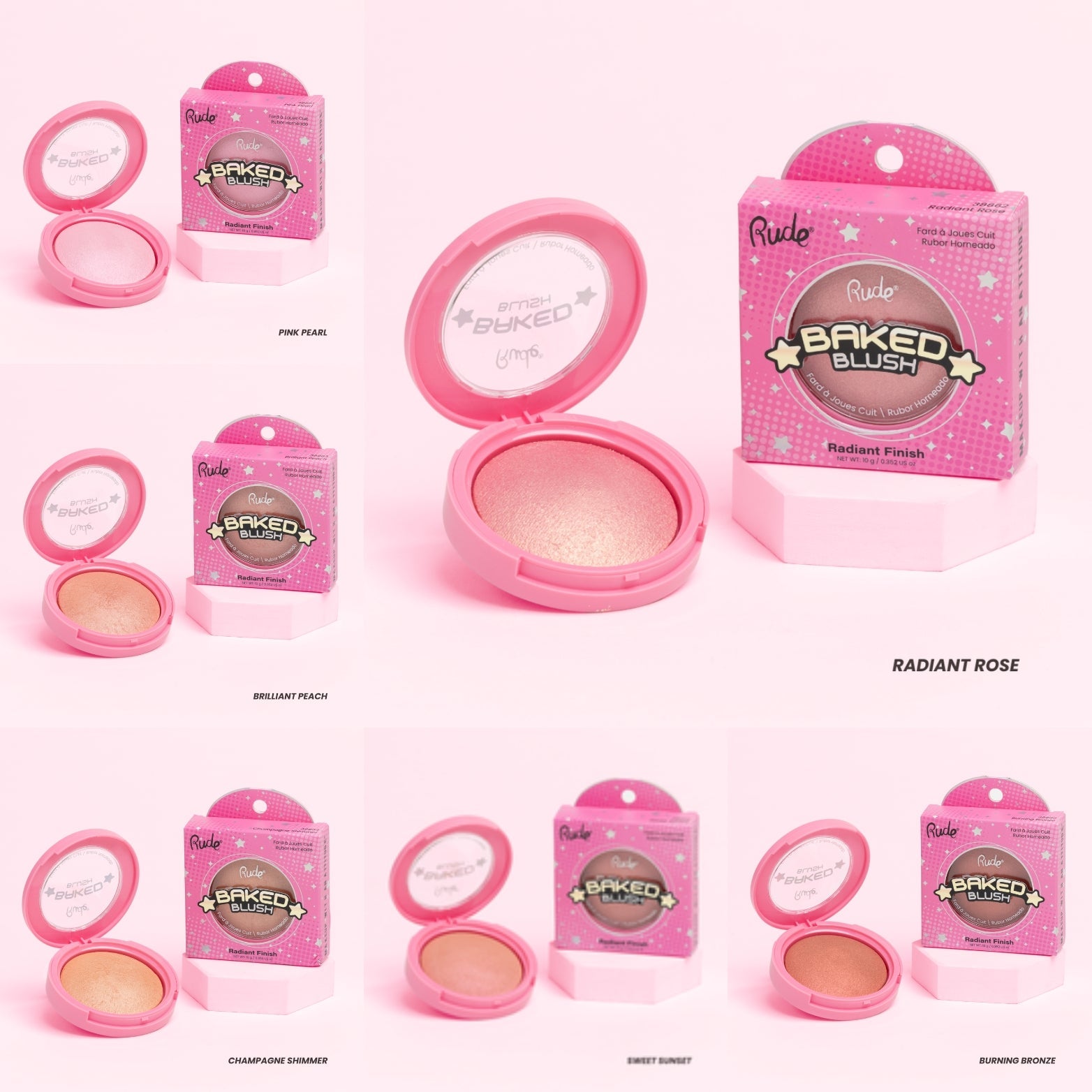 RUDE COSMETIC Baked Blush w/Display / 72pcs + Tester
