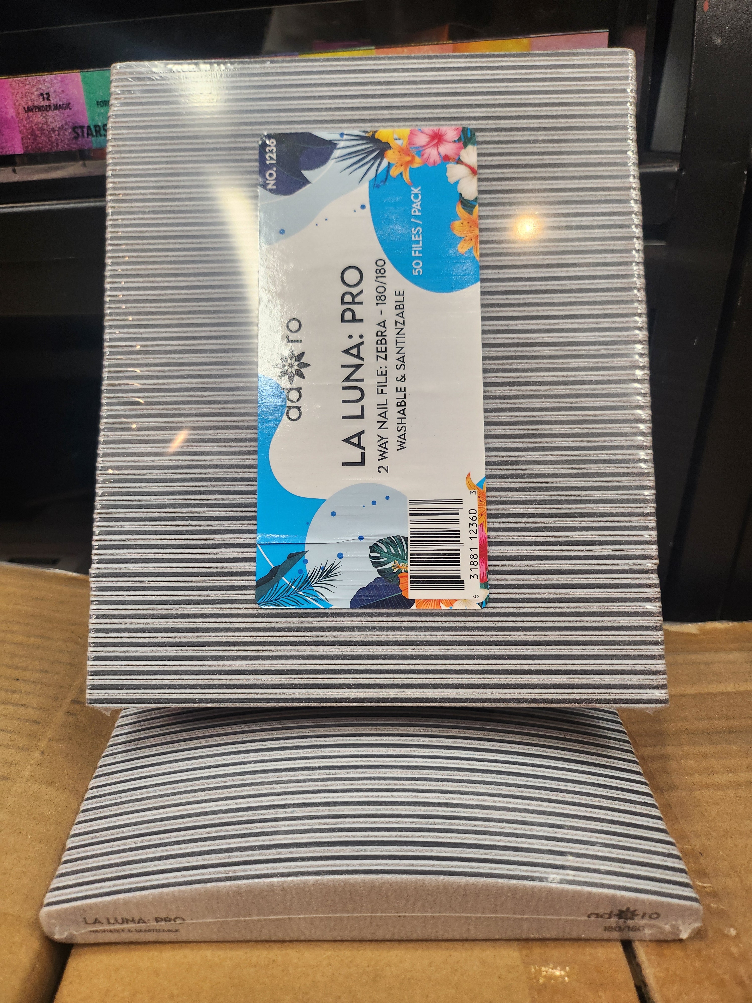 ADORO 2 Way Nail File Zebra 180/180 - LA LUNA - 50files pack