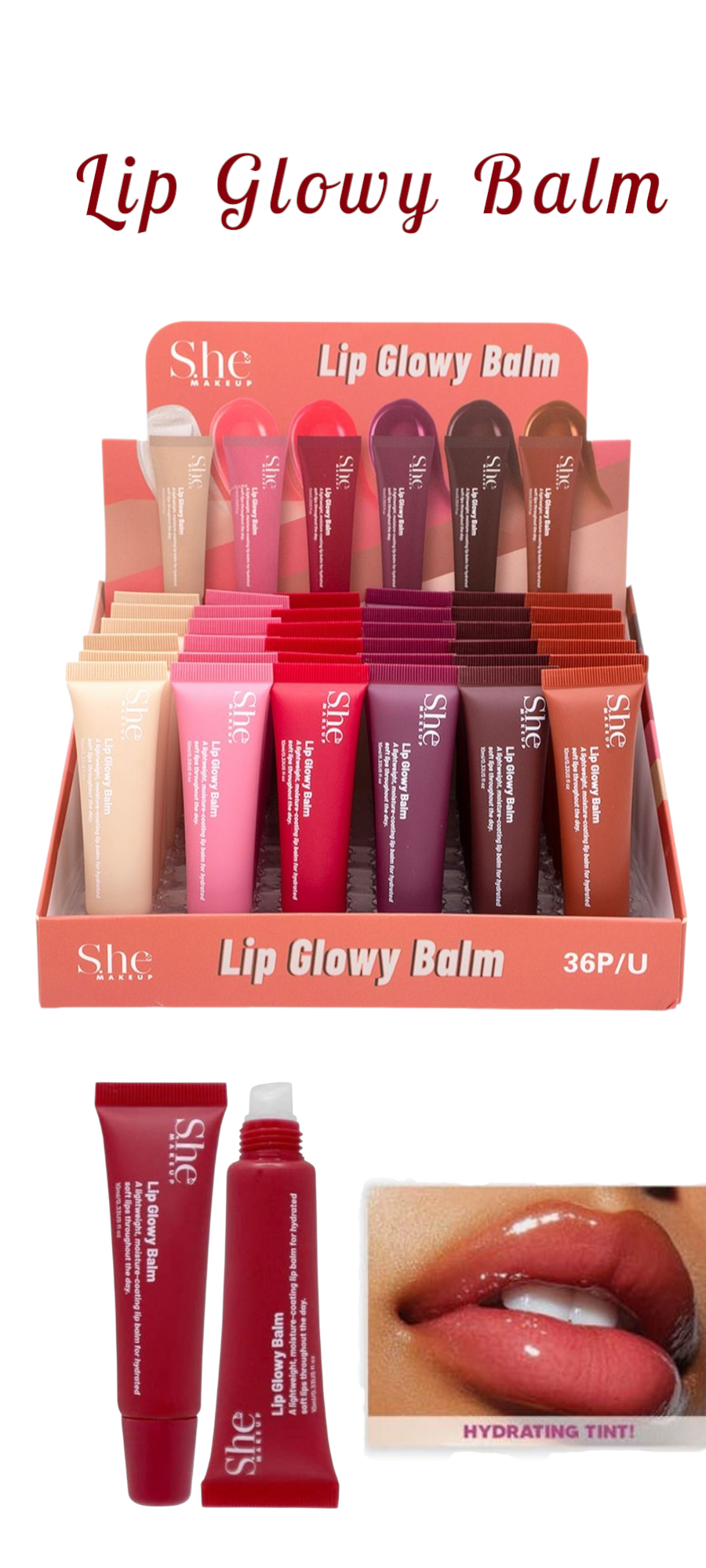 SHE MAKEUP Lip Glowy Balm 36pcs Display