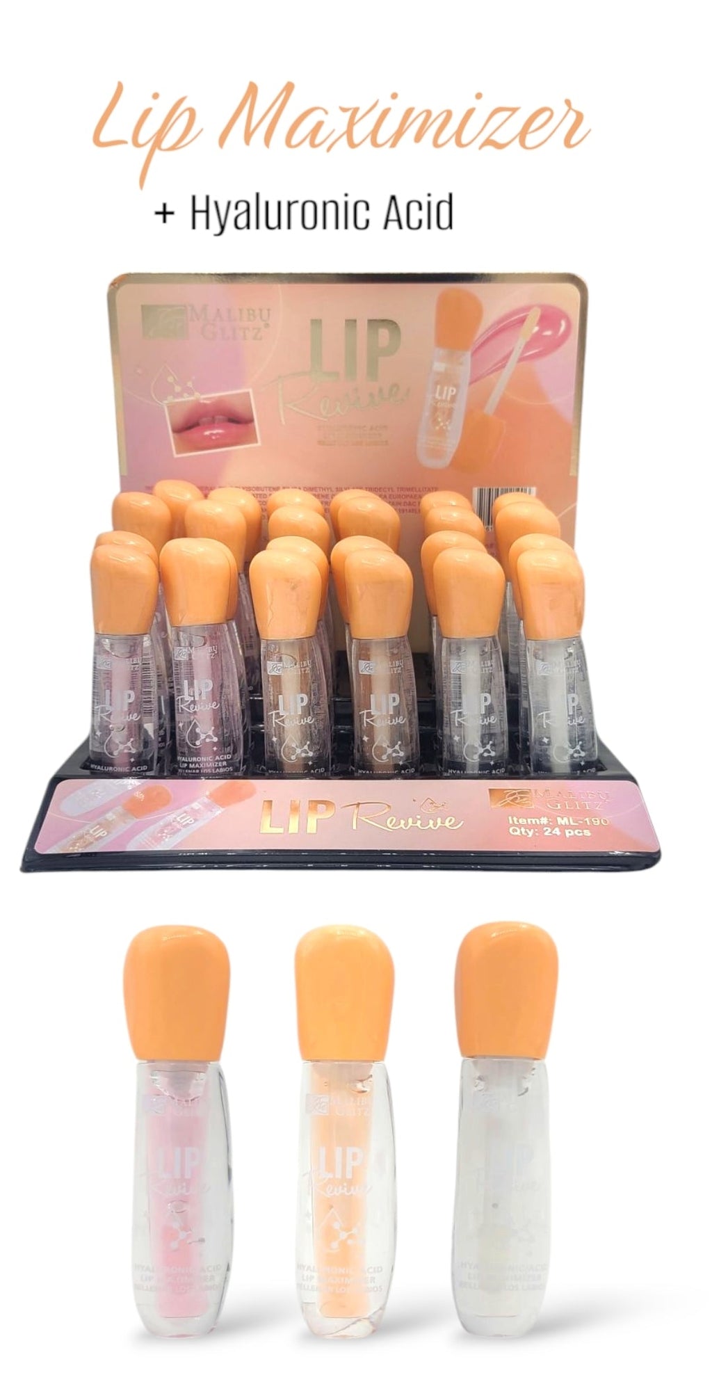 MALIBU GLITZ Lip Revive + Hyaluronic acid / Lip Maximizer / 24pcs Display