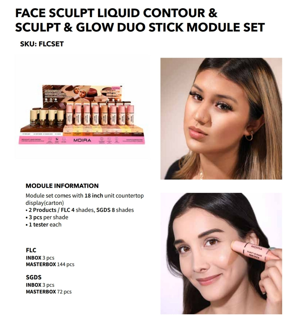 MOIRA Face sculpt Liquid Contour & Sculpt & Glow Duo Stick w/Display 36pcs Display + Tester