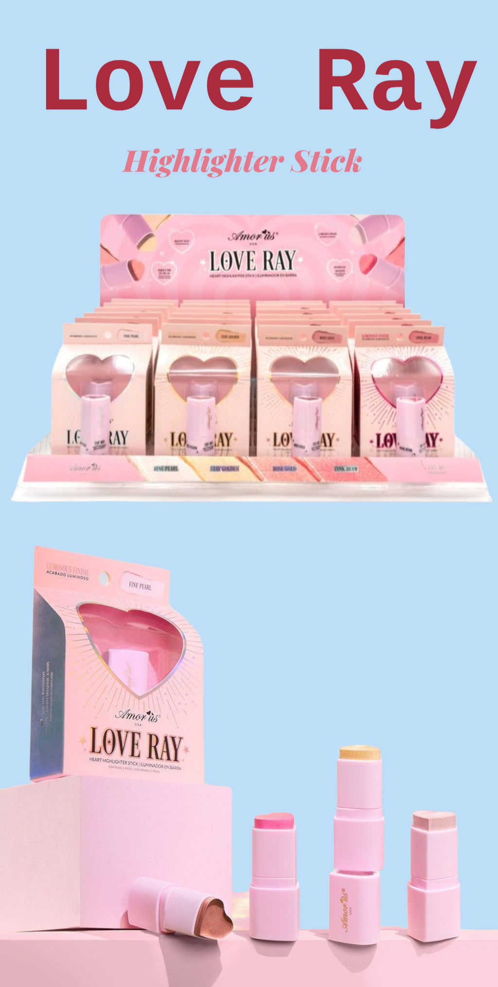 AMORUS Love Ray Highlighter Stick / 24pcs Display + Tester free