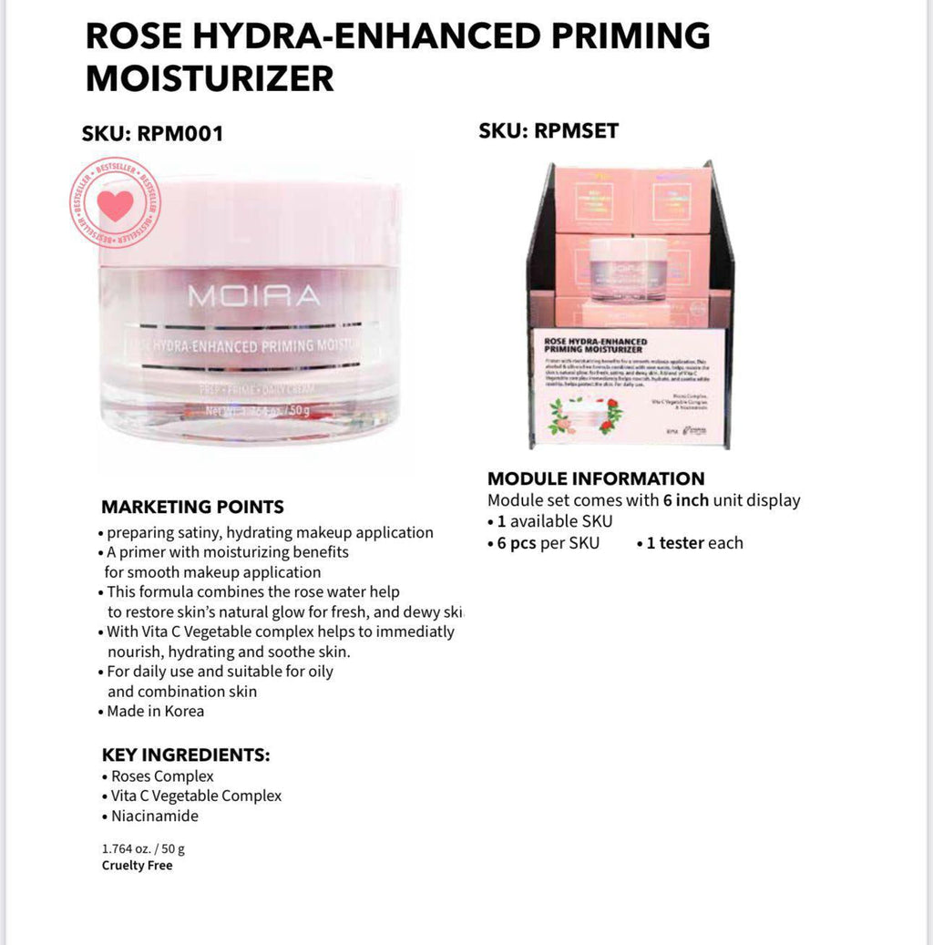 MOIRA Rose Hydra-Enhanced Priming Moisturizer RPMSET w/Display 12pcs Display + Tester