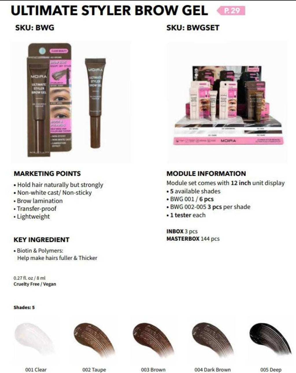 MOIRA Ultimate Styler Brow Gel BWGSET w/ Display 18pcs Display + Tester