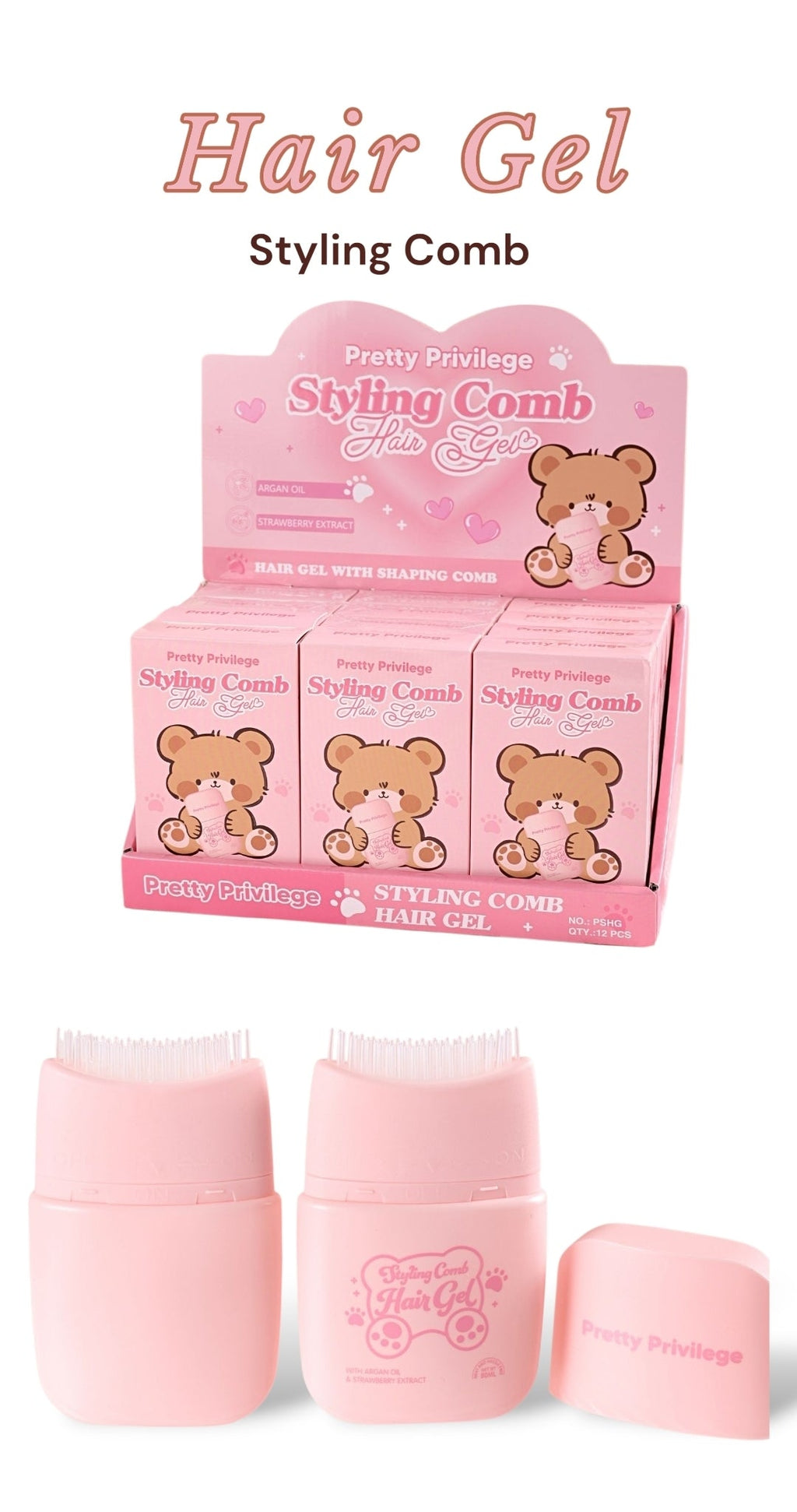 PRETTY PRIVILEGE Styling Comb Hair Gel 80ml / 12pcs Display