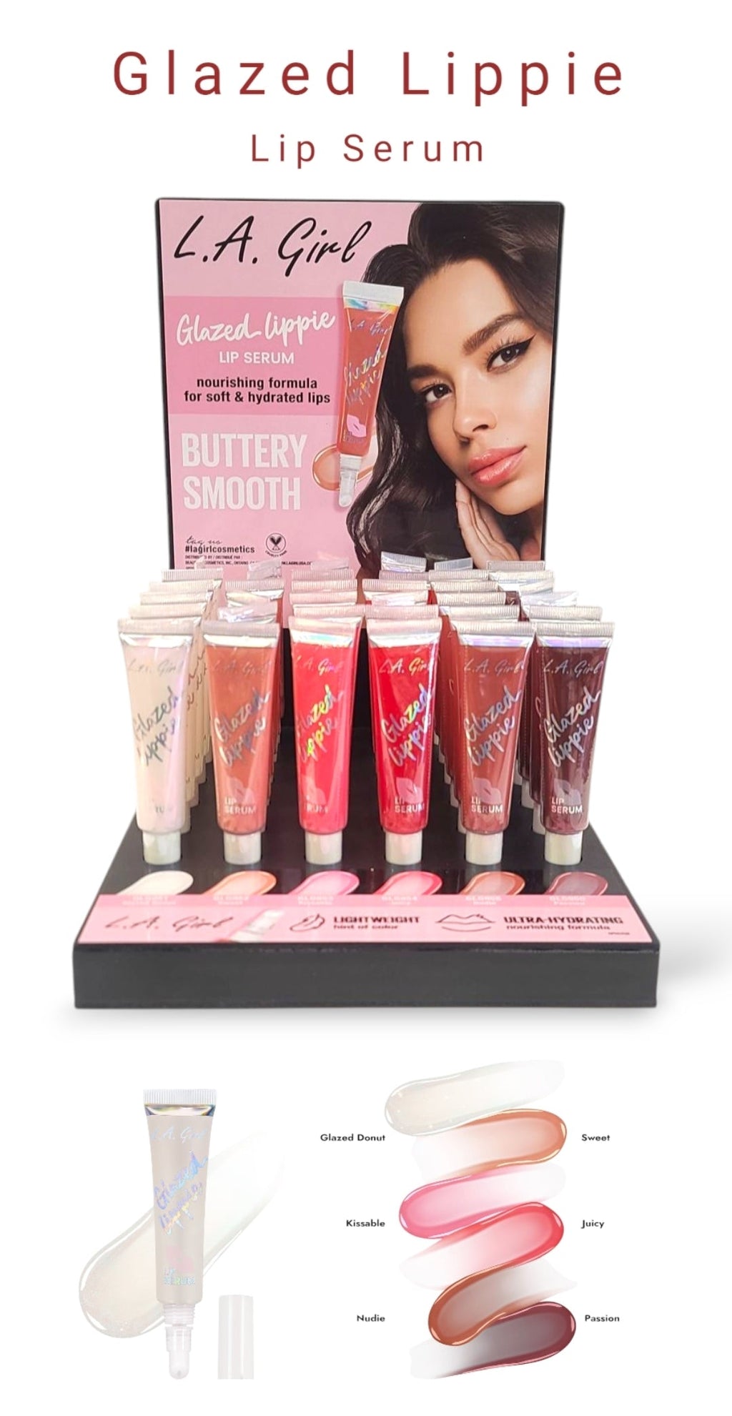 L.A. Girl Glazed Lippie Lip Serum #GPD545B | 36pcs Display