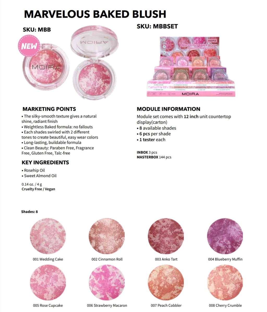 MOIRA Marvelous Baked Blush w/Display  24pcs Display + Tester